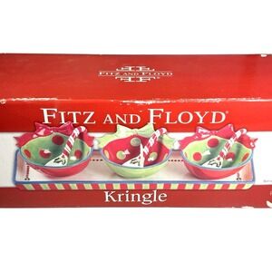 Fitz And Floyd Kringle Server, Christmas Serving Set, Candy Bowls,‎ Holiday Tray